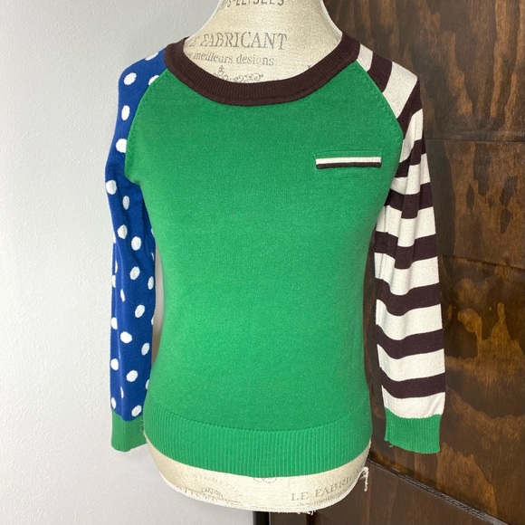 Sweaters - Green Sweater with Polka Dots and Stripes